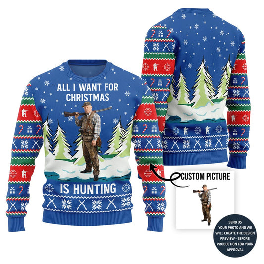 Funny Custom Photo Hunting Ugly Christmas Sweater For Men
