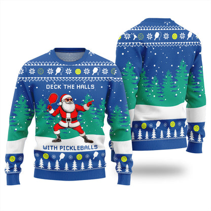 Funny Deck The Hall Pickleball Santa Ugly Christmas Sweater