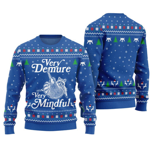 Funny Demure Mindful Racoon Ugly Xmas Sweater Royal