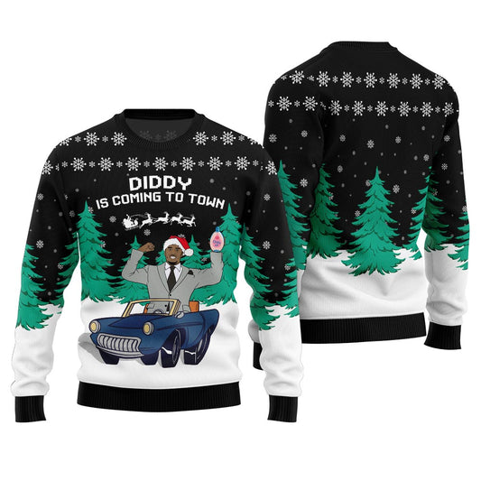 Funny Diddy Is Coming To Town Ugly Christmas Sweater For Men