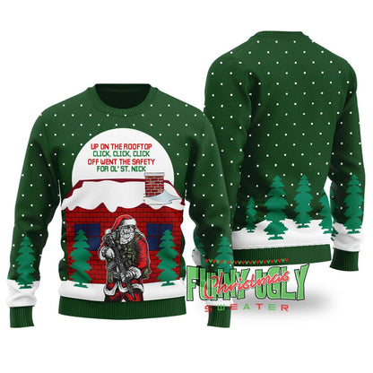 Funny Dirty Santa Ugly Christmas Sweater Forest Green