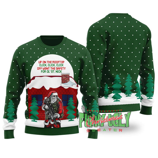 Funny Dirty Santa Ugly Christmas Sweater Forest Green