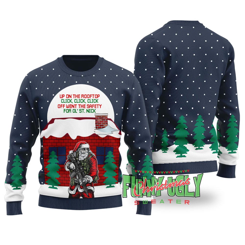 Funny Dirty Santa Ugly Christmas Sweater Navy