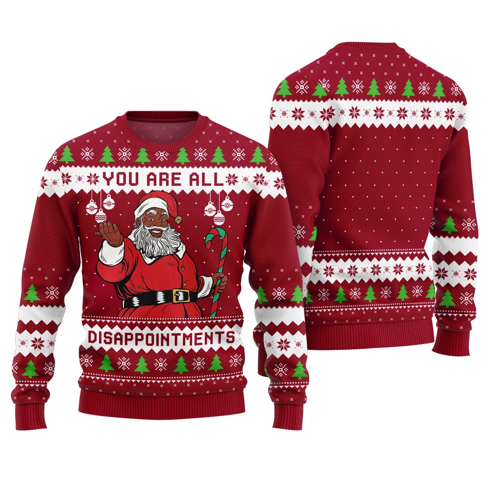 Funny Disappointments Black Santa Ugly Christmas Sweater