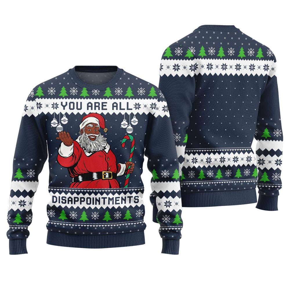 Funny Disappointments Black Santa Ugly Christmas Sweater