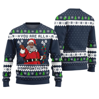 Funny Disappointments Black Santa Ugly Christmas Sweater