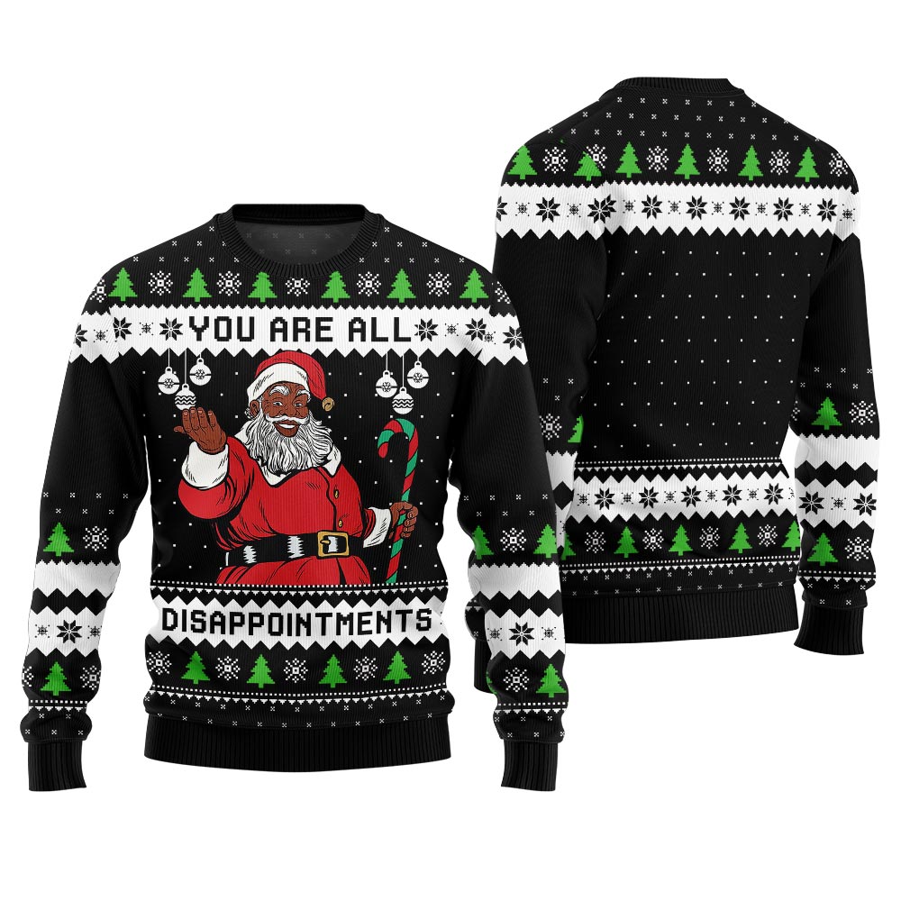 Funny Disappointments Black Santa Ugly Christmas Sweater