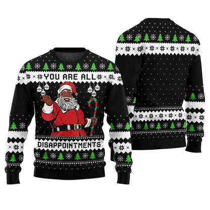 Funny Disappointments Black Santa Ugly Christmas Sweater