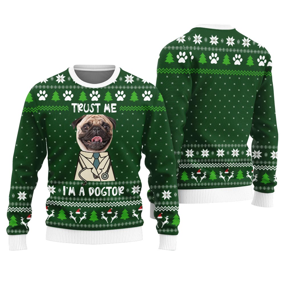 Funny Dogtor Custom Dog Face Ugly Xmas Sweater