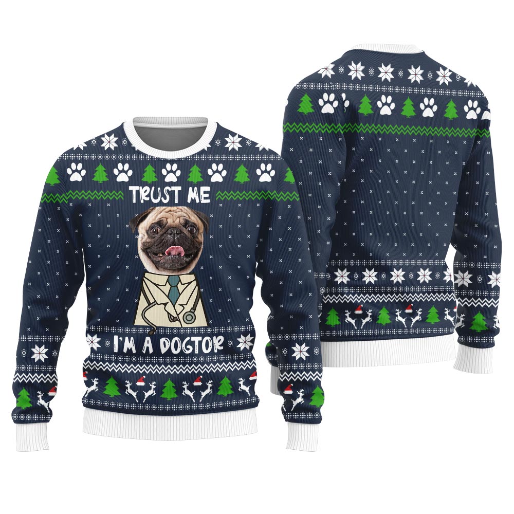 Funny Dogtor Custom Dog Face Ugly Xmas Sweater