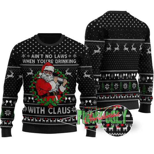 Funny Drinking Santa Ugly Christmas Sweater Black