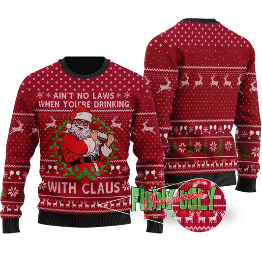 Funny Drinking Santa Ugly Christmas Sweater Cardinal Red