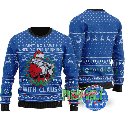 Funny Santa Drinking Christmas Sweater Royal