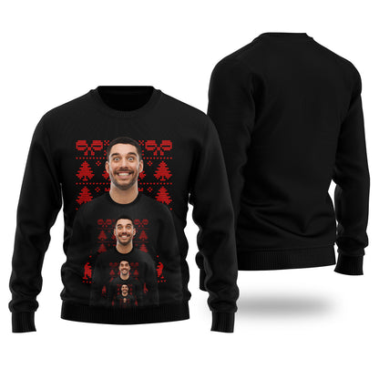 Funny Endless Face Custom Ugly Christmas Sweater Black - Funny Ugly Christmas Sweater