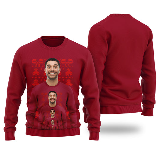 Funny Endless Face Custom Ugly Christmas Sweater Cardinal Red - Funny Ugly Christmas Sweater
