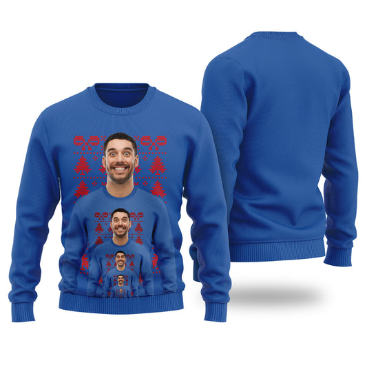 Funny Endless Face Custom Ugly Christmas Sweater Royal - Funny Ugly Christmas Sweater