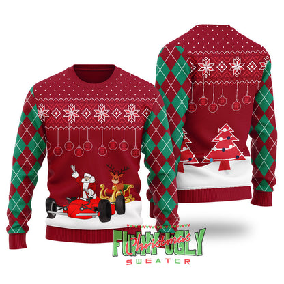 Funny F1 Santa Sleigh Christmas Sweater Cardinal Red