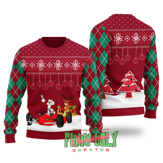 Funny F1 Santa Sleigh Christmas Sweater Cardinal Red