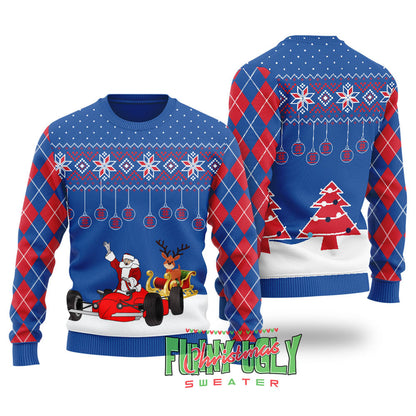 Funny F1 Santa Sleigh Christmas Sweater Royal