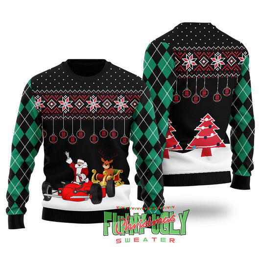Funny F1 Santa Sleigh Christmas Sweater Black
