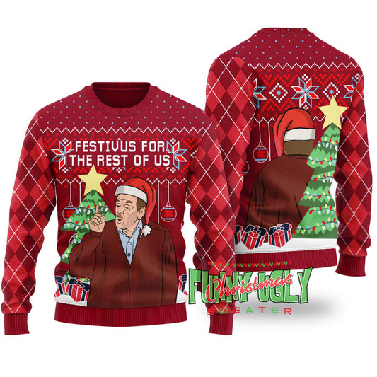 Funny Festivus For The Rest Of Us Seinfeld Christmas Sweater Cardinal Red