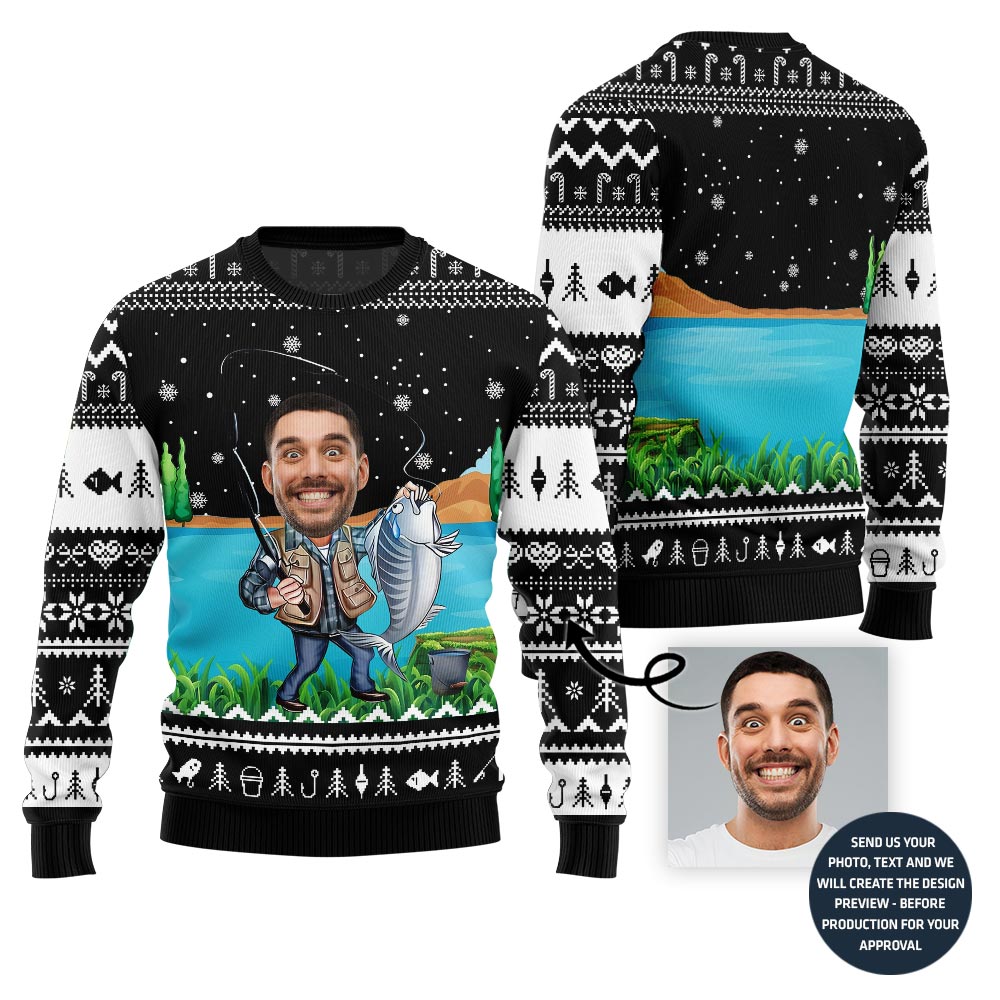 Funny Fisherman Custom Face Holiday Sweater