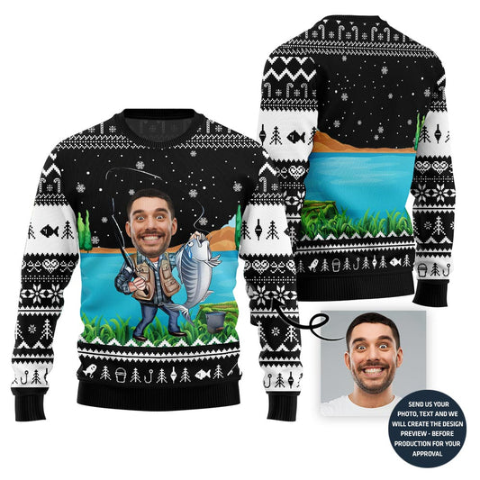 Funny Fisherman Custom Face Holiday Sweater