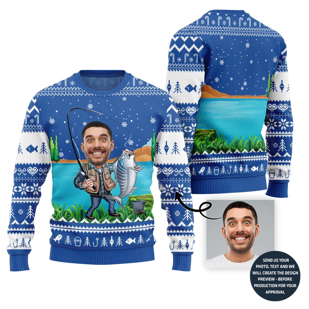 Funny Fisherman Custom Face Holiday Sweater