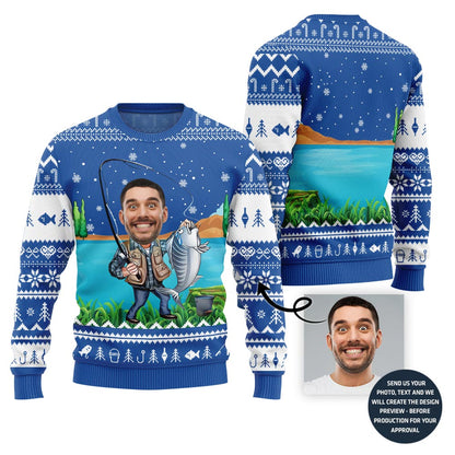 Funny Fisherman Custom Face Holiday Sweater