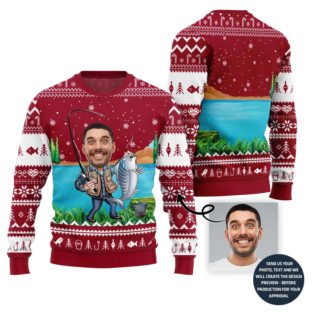 Funny Fisherman Custom Face Holiday Sweater