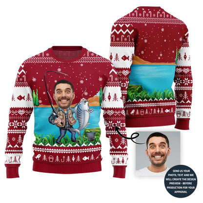 Funny Fisherman Custom Face Holiday Sweater