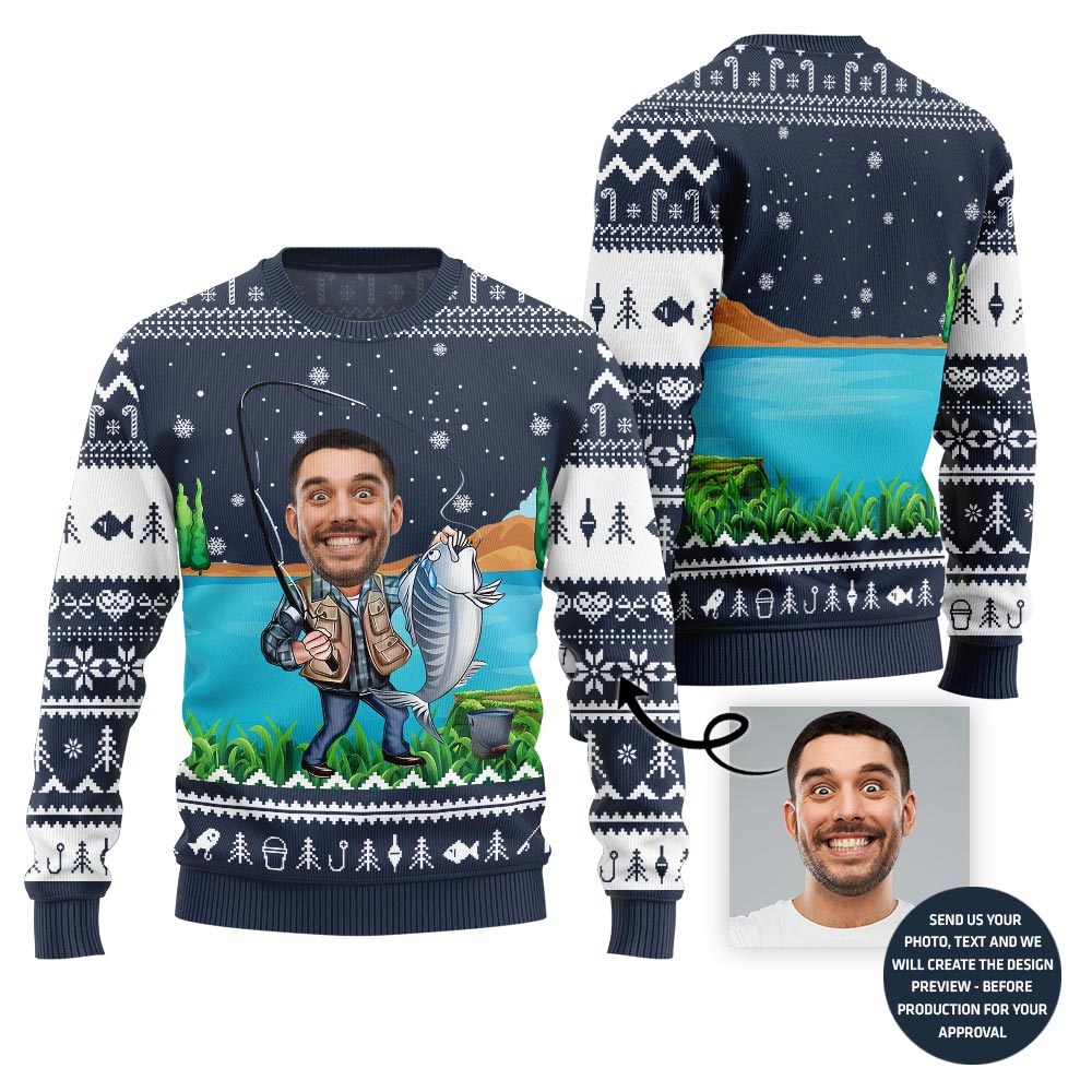 Funny Fisherman Custom Face Holiday Sweater