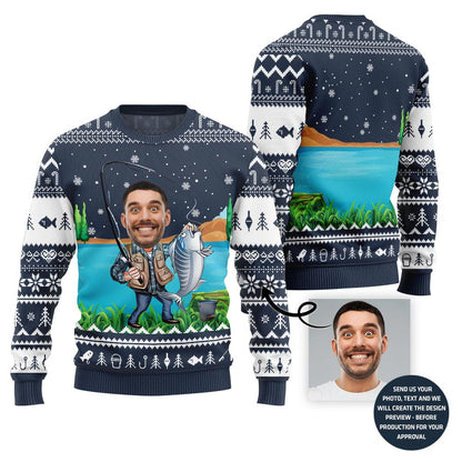 Funny Fisherman Custom Face Holiday Sweater