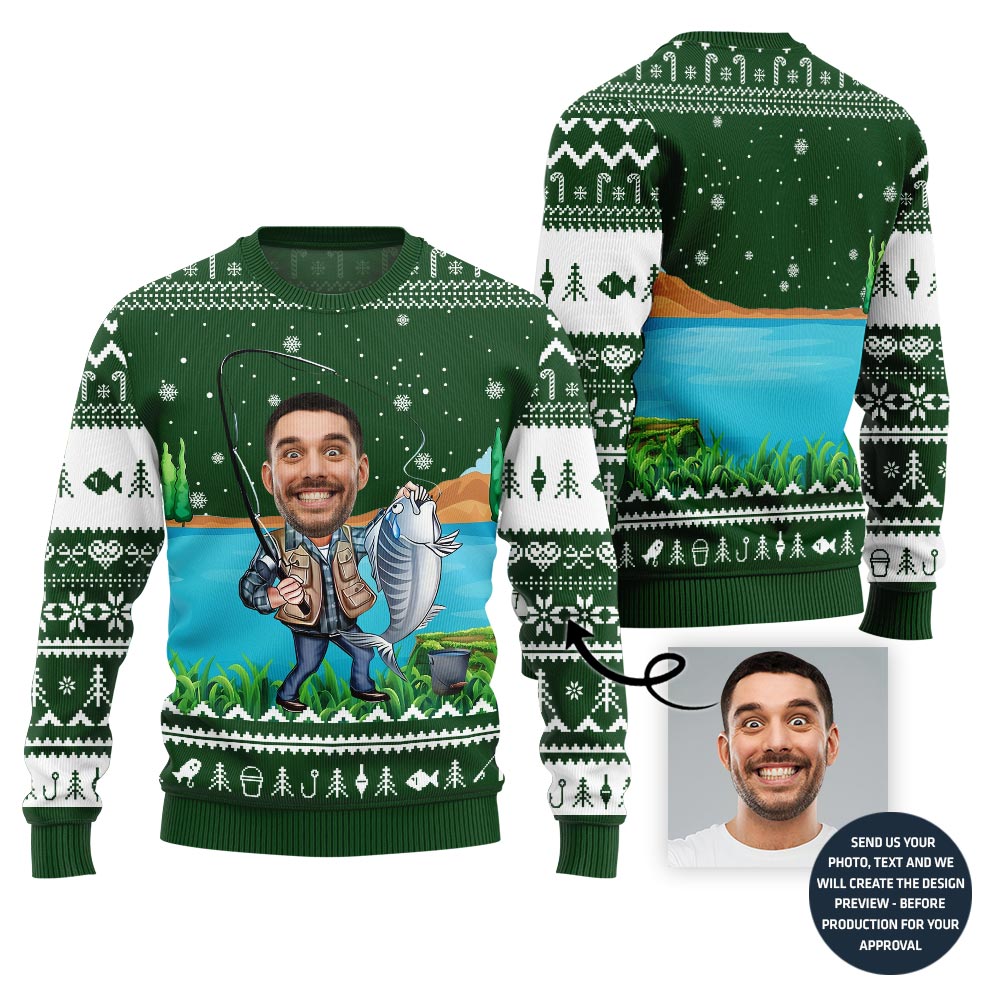 Funny Fisherman Custom Face Holiday Sweater