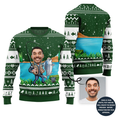 Funny Fisherman Custom Face Holiday Sweater