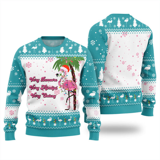 Funny Flamingo Very Demure Mindful Cutesy Ugly Sweater Blue