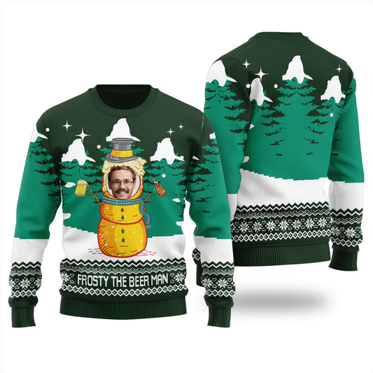 Funny Frosty Beer Man Custom Face Mens Christmas Sweater