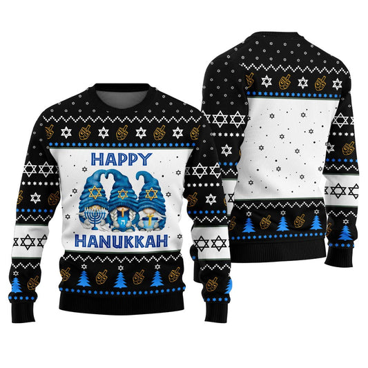 Funny Gnome Ugly Hanukkah Sweater Black