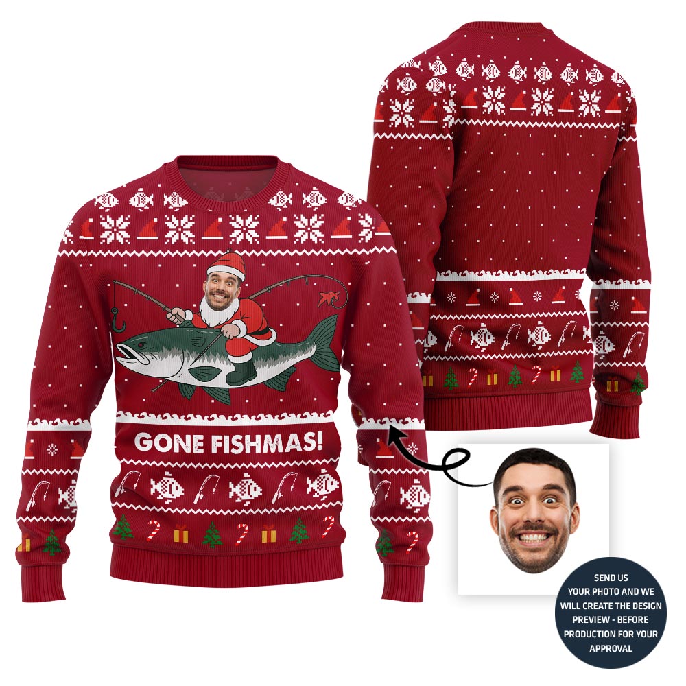 Funny Fisherman Custom Face Holiday Sweater