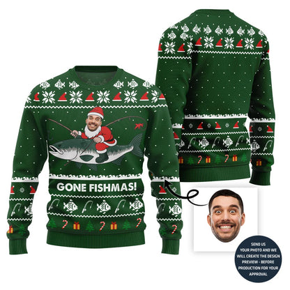 Funny Gone Fishmas Custom Face Ugly Xmas Sweater