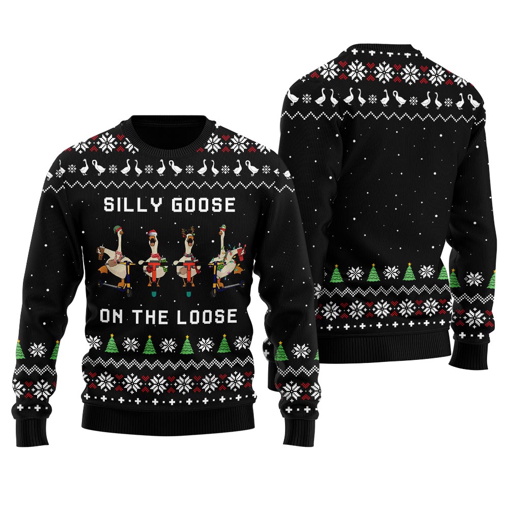 Funny Goose Skating Mens Funny Christmas Sweater