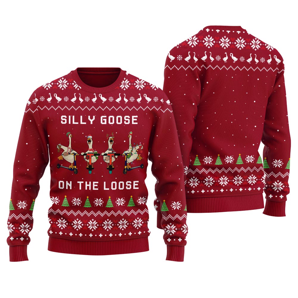 Silly Goose Funny Goose Skating Womens Ugly Christmas Sweater