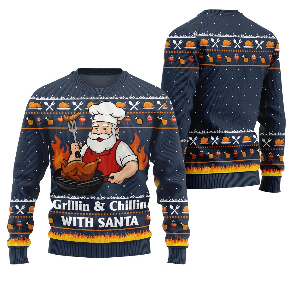 Funny Grillin Santa Christmas Sweater
