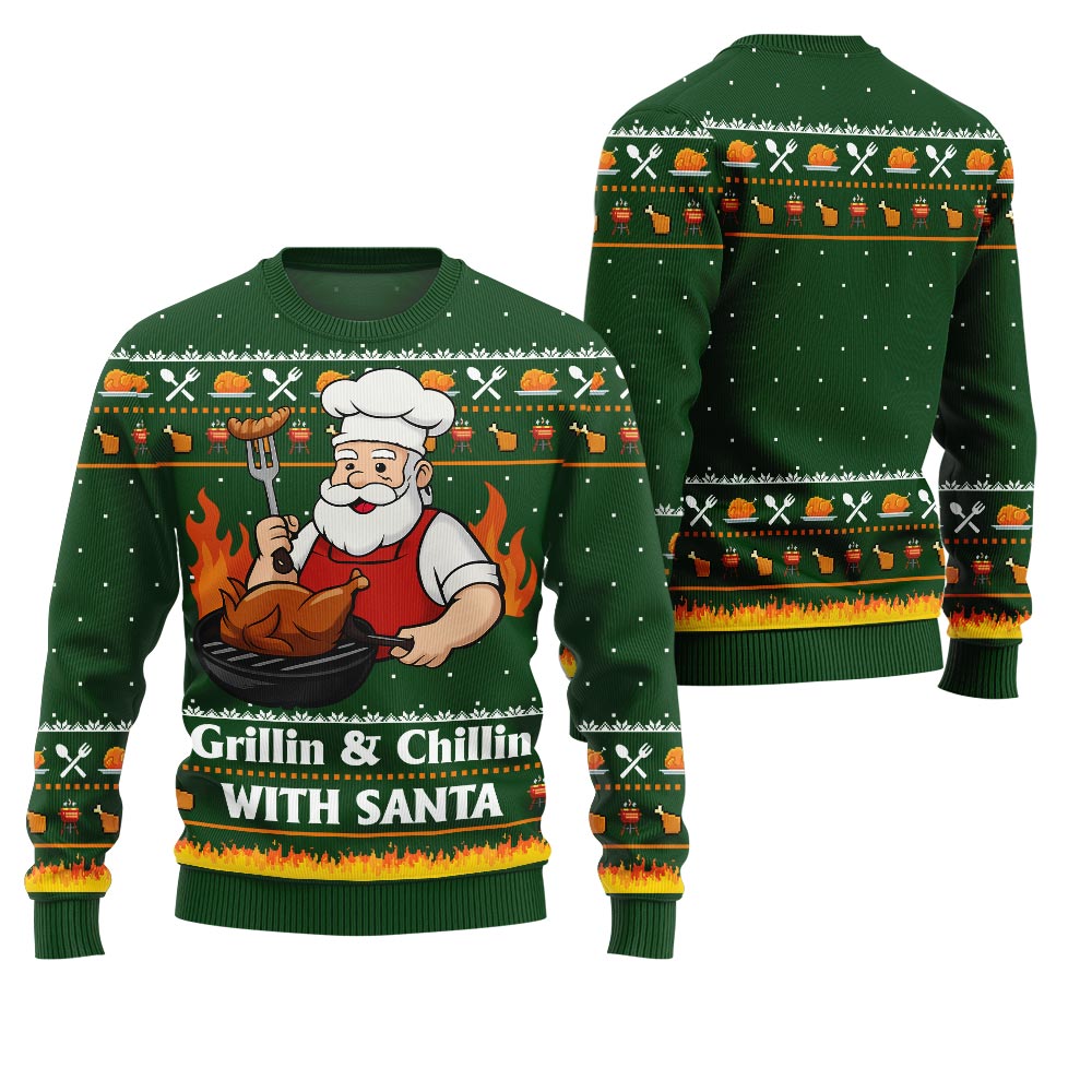 Funny Grillin Santa Christmas Sweater