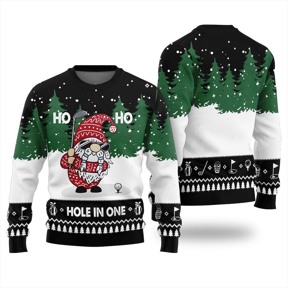Funny Hole In One Gnome Golf Ugly Christmas Sweater