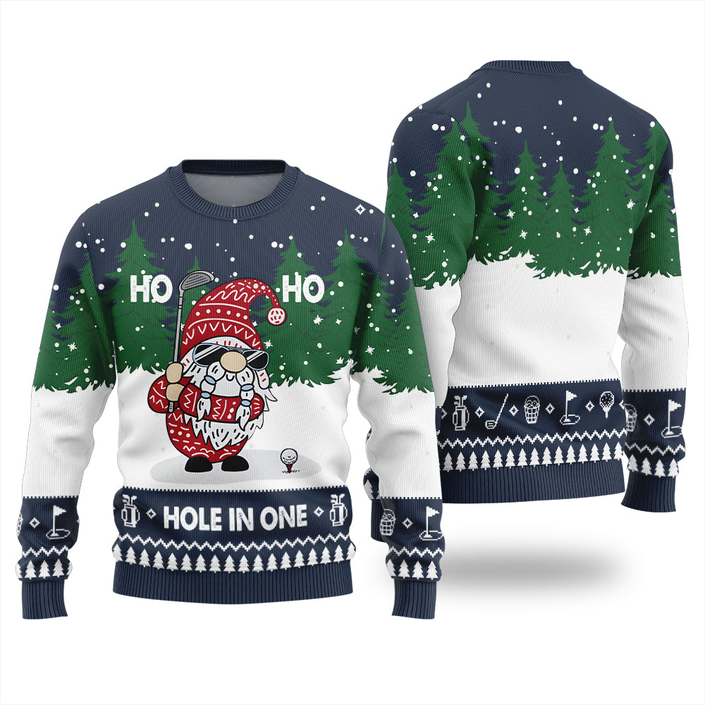 Funny Hole In One Gnome Golf Ugly Christmas Sweater