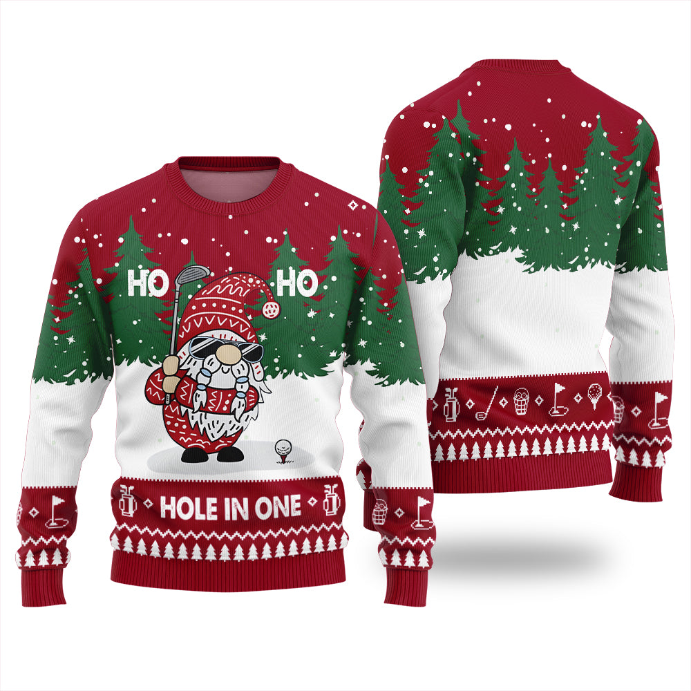 Funny Hole In One Gnome Golf Ugly Christmas Sweater