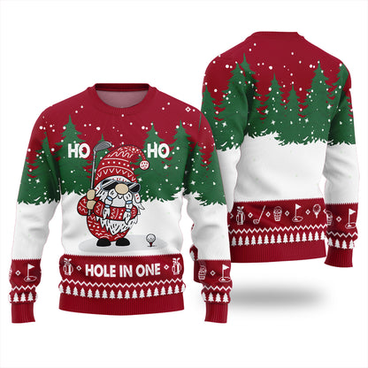 Funny Hole In One Gnome Golf Ugly Christmas Sweater