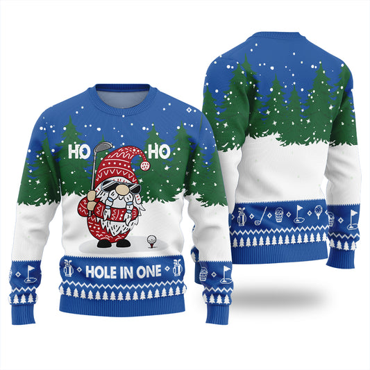 Funny Hole In One Gnome Golf Ugly Christmas Sweater
