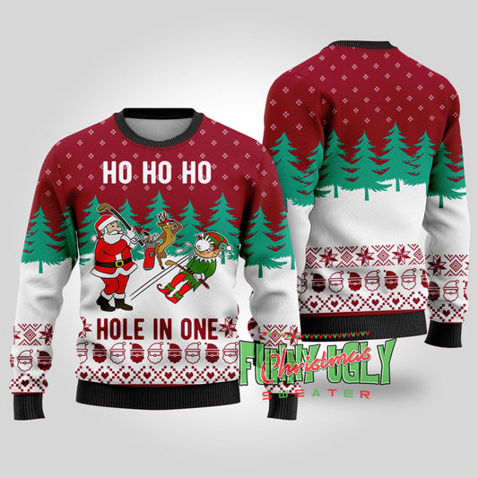 Funny Hole In One Santa Golf Christmas Sweater Cardinal Red